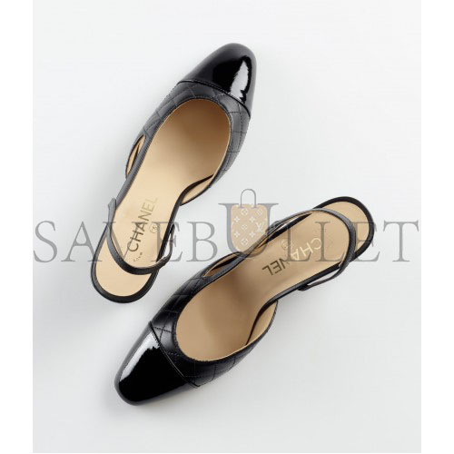 CHANEL SLINGBACKS 		LAMBSKIN & PATENT CALFSKIN			BLACK G39220 Y55956 94305