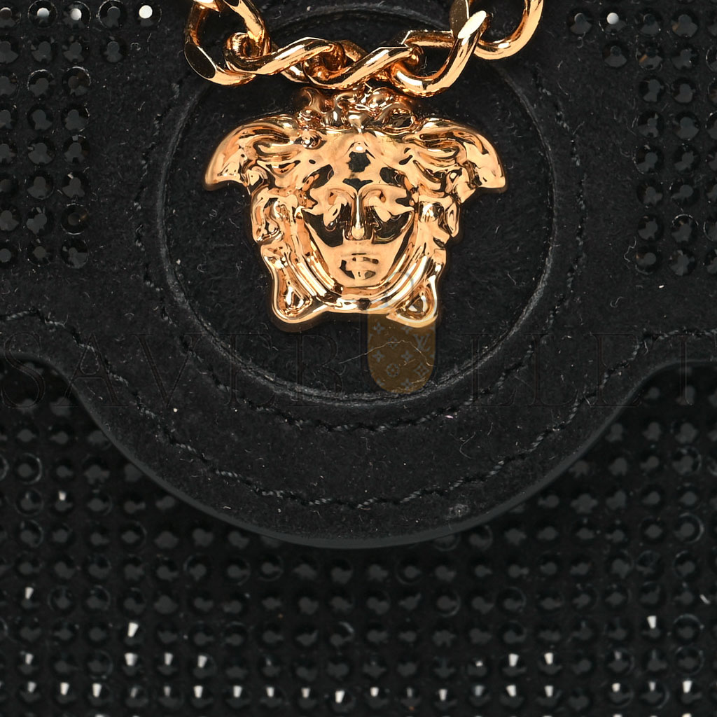 VERSACE SUEDE CRYTSTAL STUDDED MICRO LA MEDUSA BAG BLACK  (29*9*5cm)