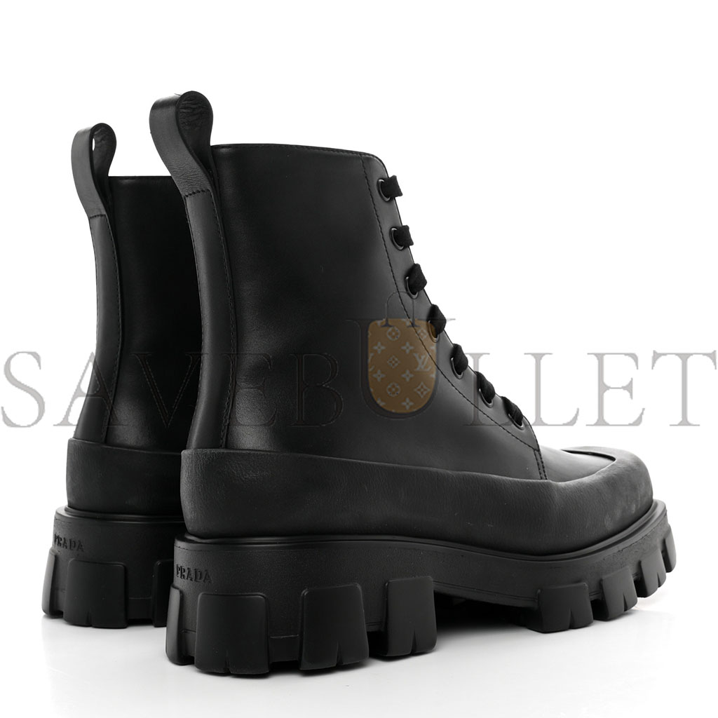 PRADA VITELLO MENS LUG SOLE 45MM COMBAT BOOTS 9 BLACK