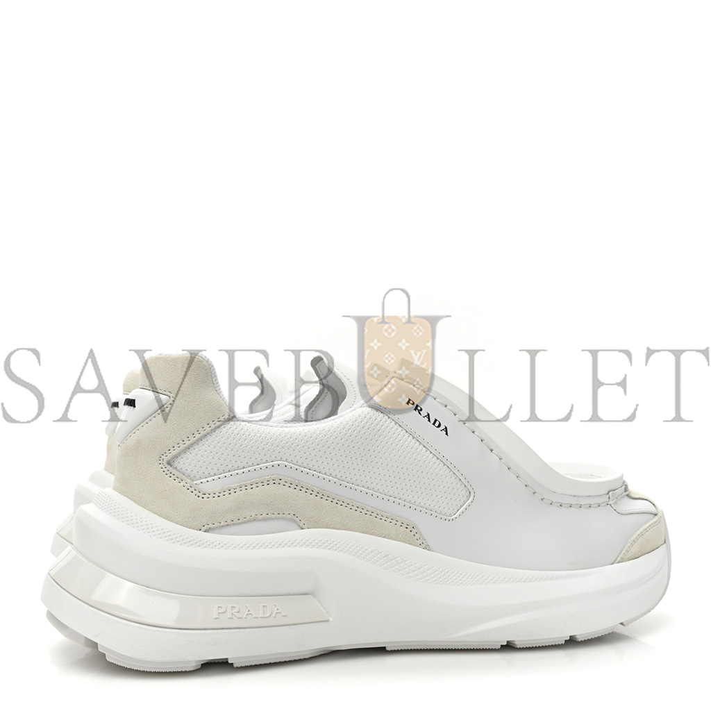 PRADA SPAZZOLATO ROIS BIKE FABRIC MENS SNEAKERS 10 WHITE