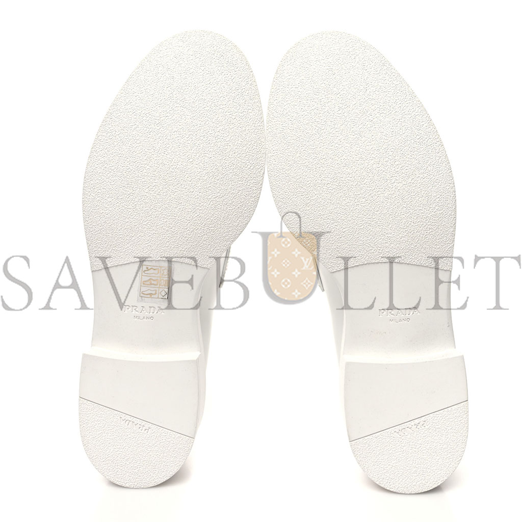 PRADA SPAZZOLATO METAL TRIANGLE LOGO 50MM LOAFERS 39.5 WHITE
