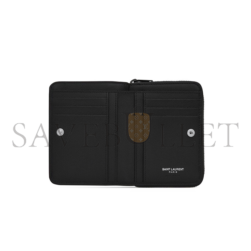 YSL CASSANDRE MATELASSÉ COMPACT ZIP AROUND WALLET IN GRAIN DE POUDRE LEATHER 668288BOW081000 (12*10*3cm)