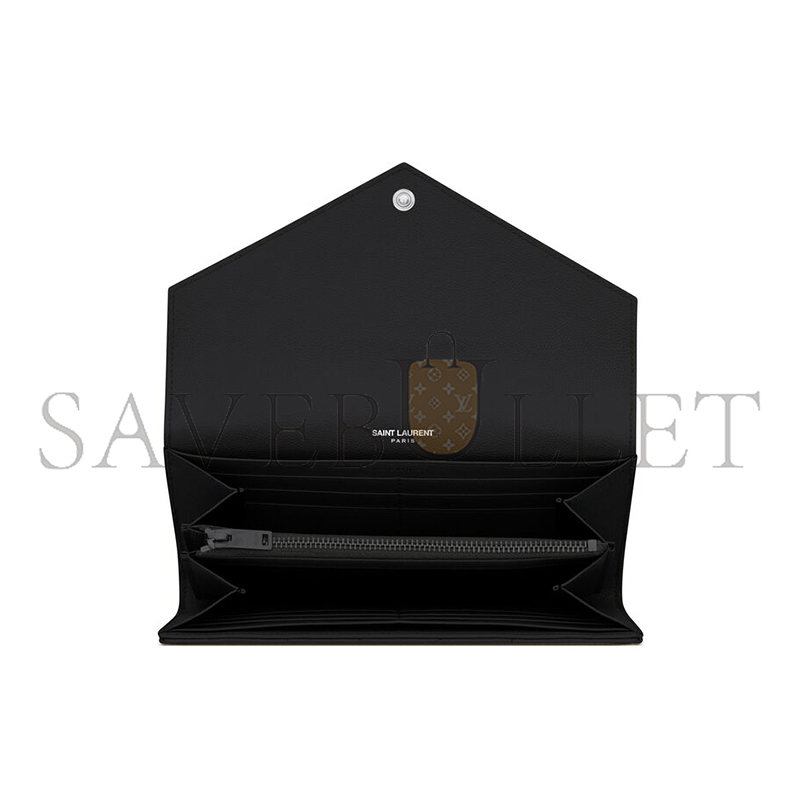 YSL CASSANDRE MATELASSÉ LARGE FLAP WALLET IN GRAIN DE POUDRE LEATHER 372264BOW081000 (19*11*3cm)