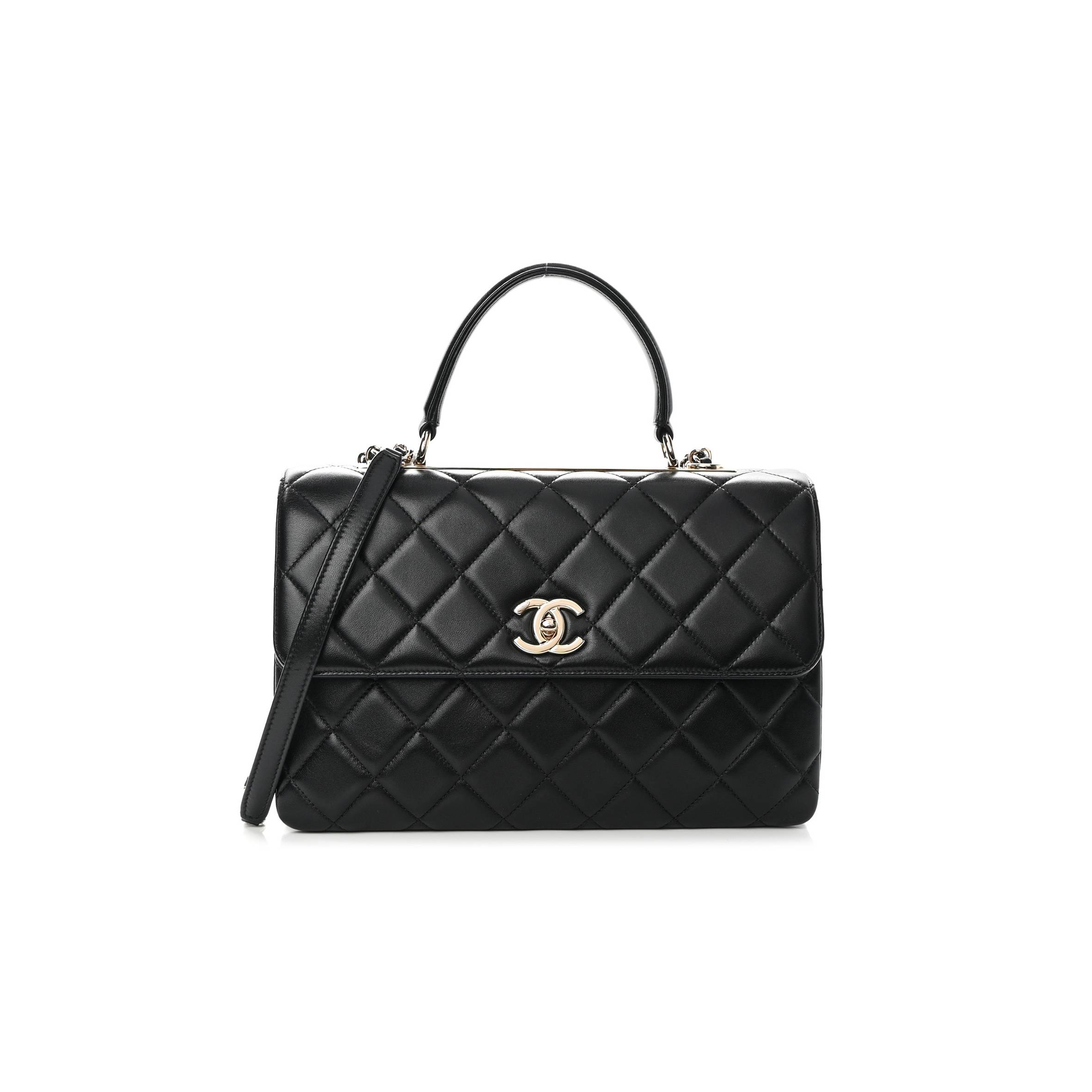 CHANEL LAMBSKIN QUILTED MEDIUM TRENDY CC FLAP DUAL HANDLE BAG BLACK ROSE GOLD HARDWARE  (29*19*9cm)