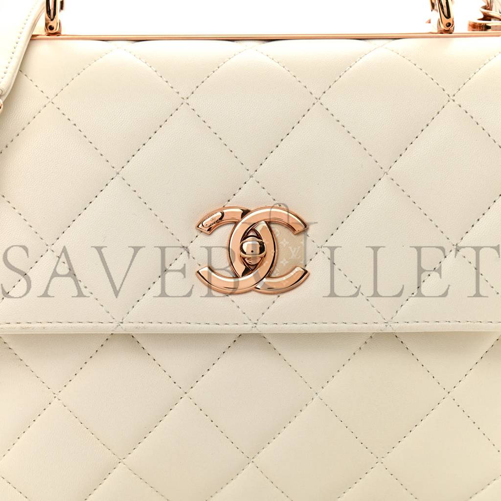 CHANEL LAMBSKIN QUILTED SMALL TRENDY CC DUAL HANDLE FLAP BAG WHITE ROSE GOLD HARDWARE (25*17*6cm)