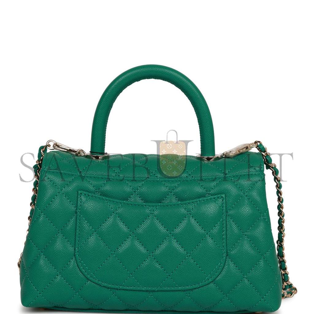 CHANEL SMALL COCO HANDLE FLAP BAG GREEN CAVIAR LIGHT GOLD HARDWARE (23*15*10cm)