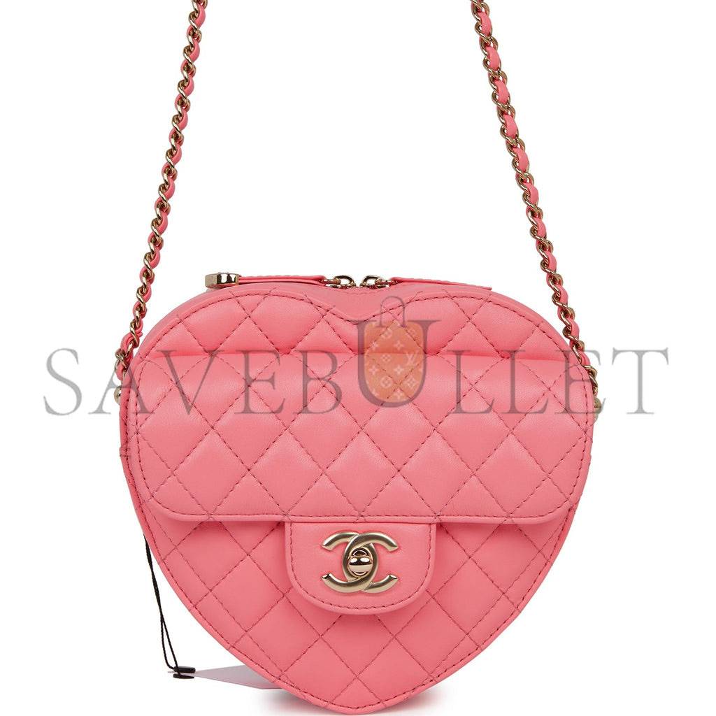 CHANEL CC IN LOVE LARGE HEART BAG PINK LAMBSKIN LIGHT GOLD HARDWARE (20*18*6cm)