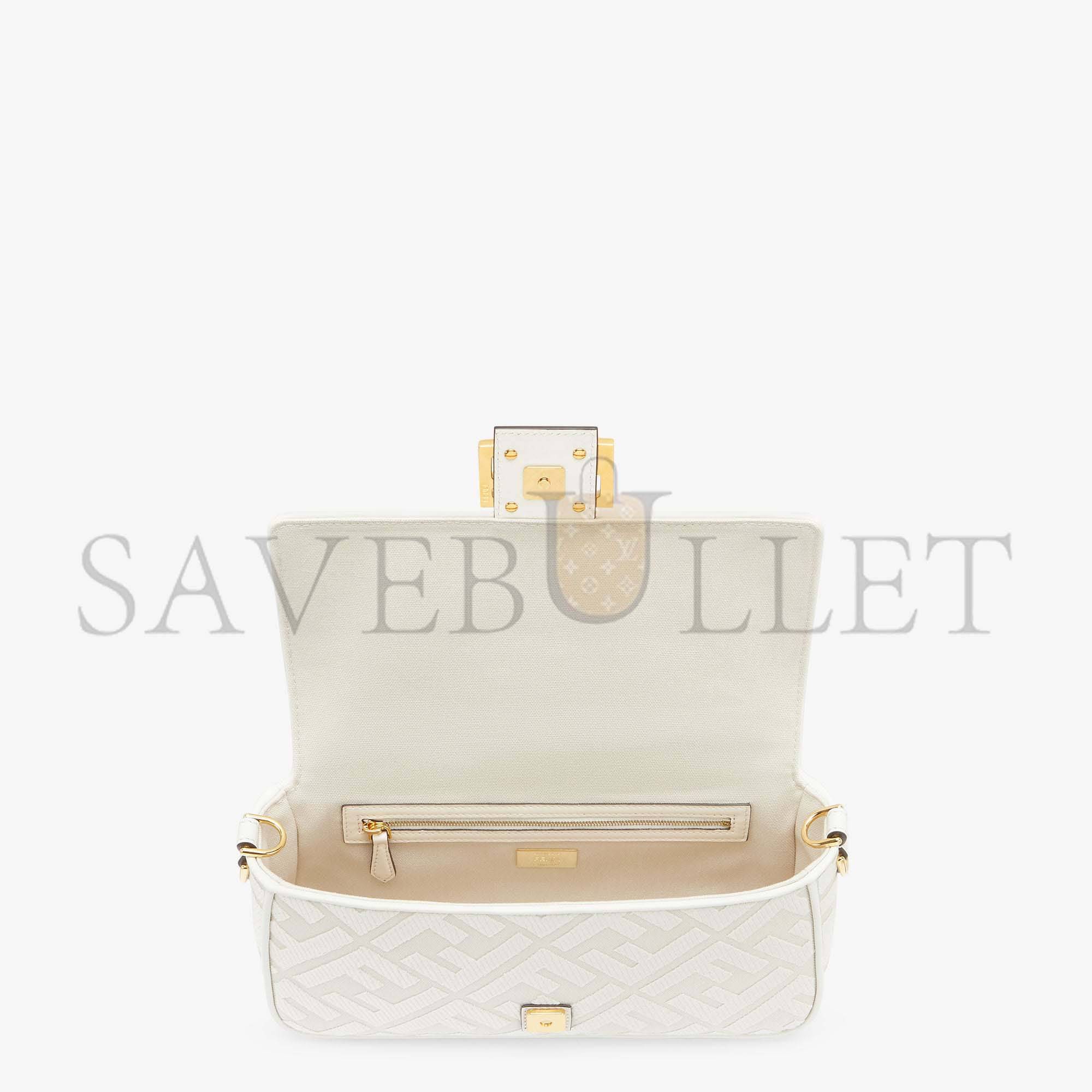 FENDI BAGUETTE - WHITE FF CANVAS BAG 8BR600AMCDF1CFK (27*15*6cm)