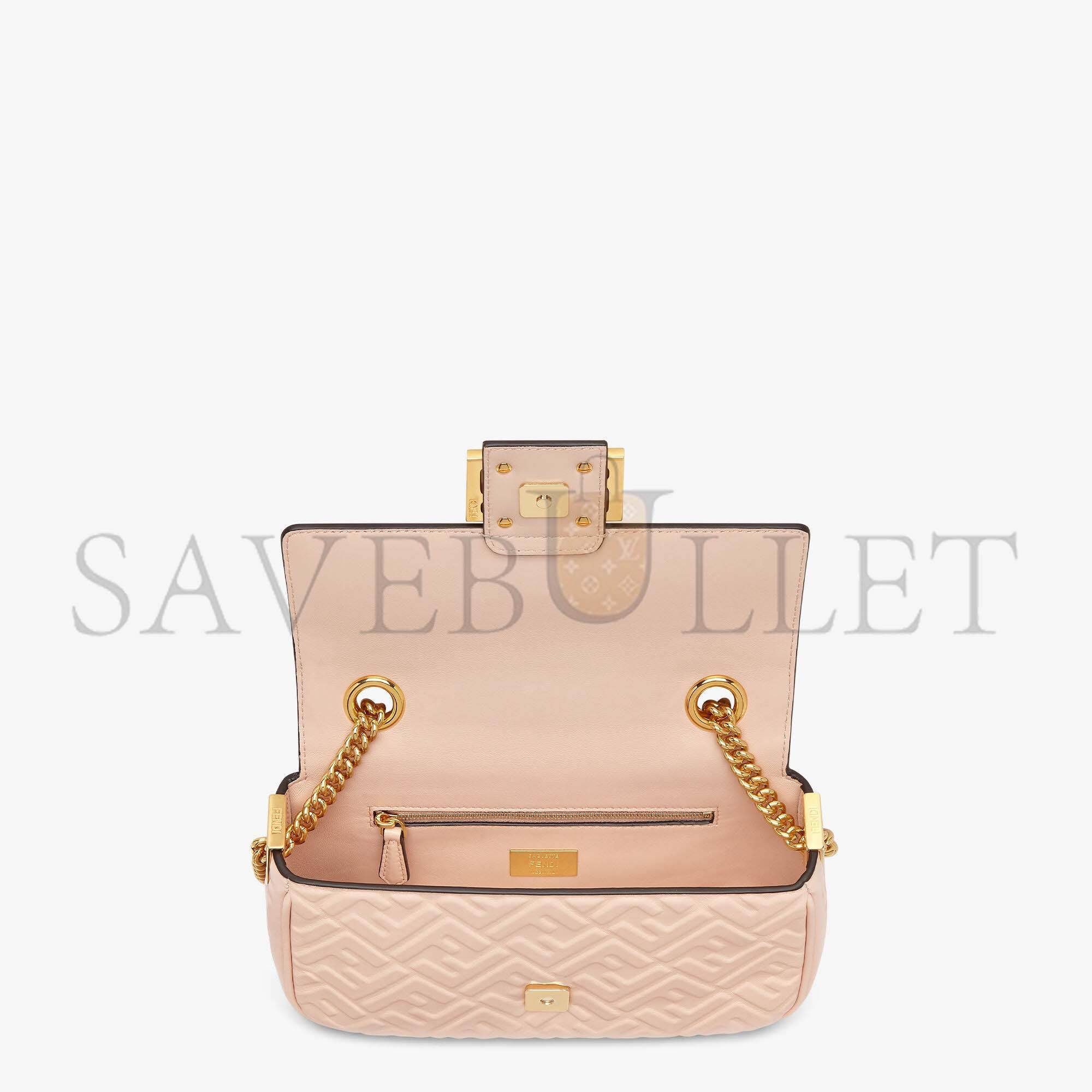 FENDI BAGUETTE CHAIN MIDI - PALE PINK LEATHER BAG 8BR793AH9CF171M (24*14.5*7cm)