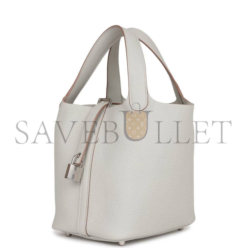 HERMES PICOTIN LOCK 18 GRIS PERLE CLEMENCE PALLADIUM HARDWARE (18*13*18cm)