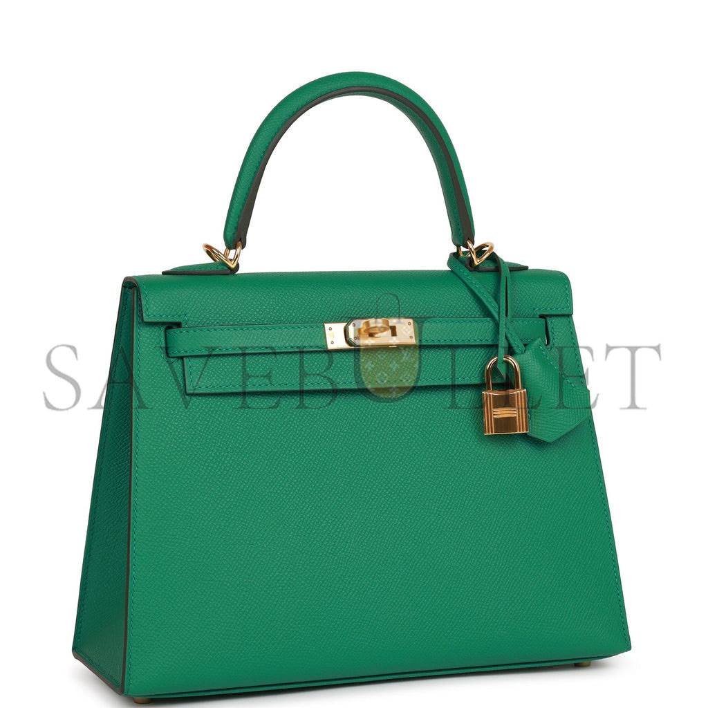 HERMES KELLY SELLIER 25 VERT VERTIGO EPSOM GOLD HARDWARE HANDMADE  (25*17*7cm)