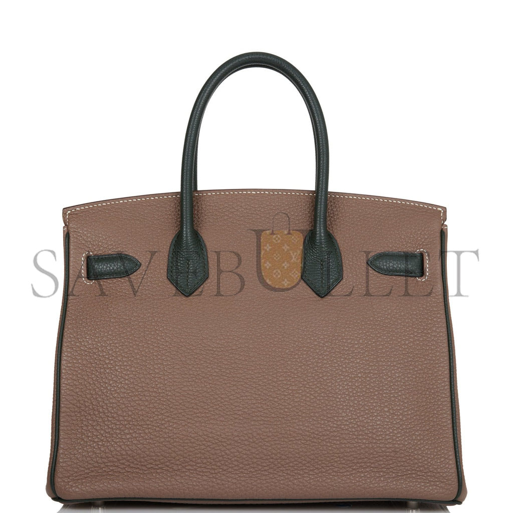 HERMES SPECIAL ORDER (HSS) BIRKIN 30 ETOUPE AND VERT FONCE TOGO BRUSHED PALLADIUM HARDWARE ( 30cm*22*16cm)