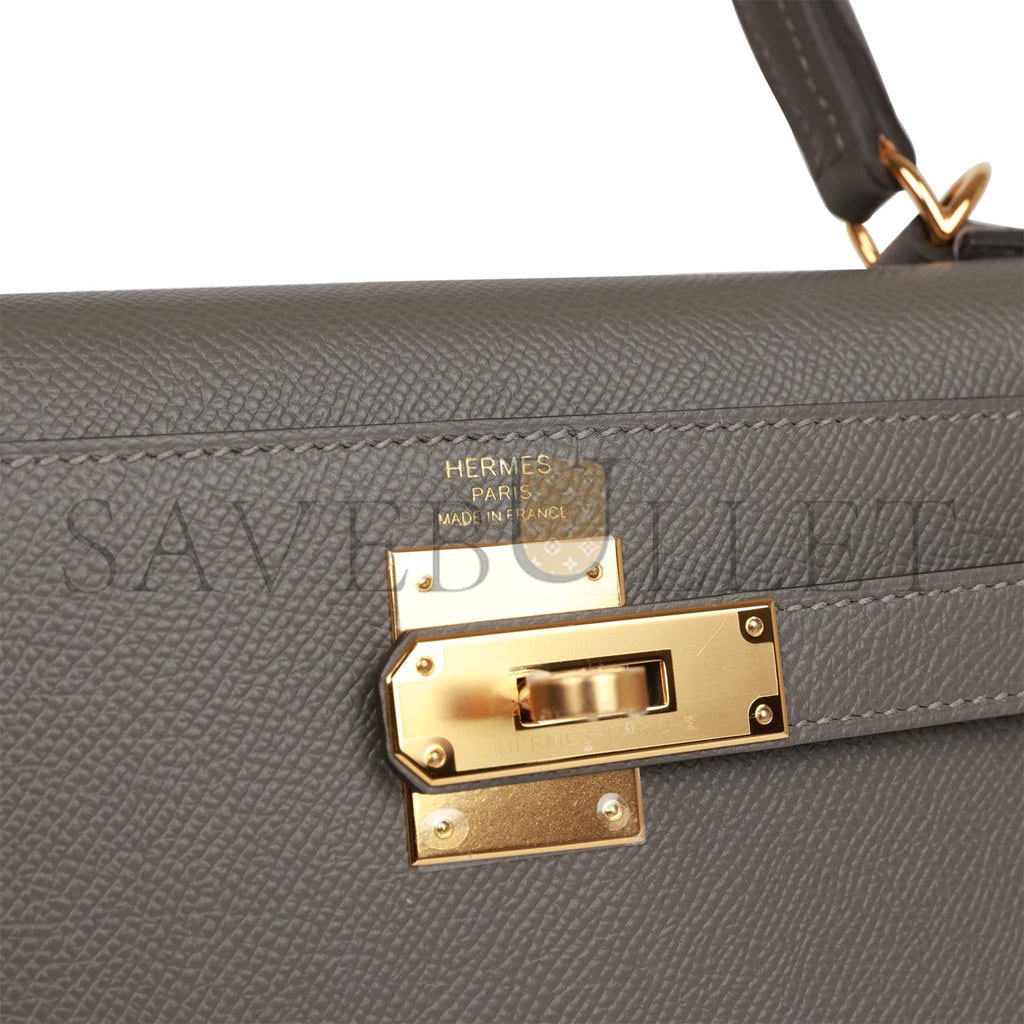 HERMES KELLY SELLIER 28 GRIS MEYER EPSOM GOLD HARDWARE (28*22*10cm)