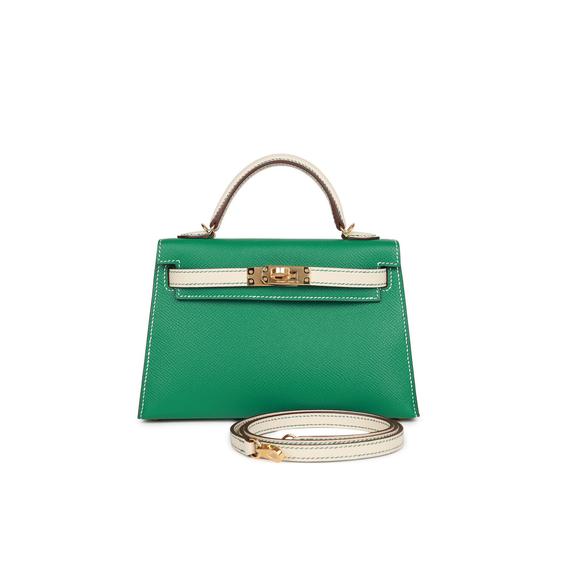 HERMES SPECIAL ORDER (HSS) KELLY MINI SELLIER 20 VERT JADE AND CRAIE EPSOM GOLD HARDWARE (19*12*5.5cm)