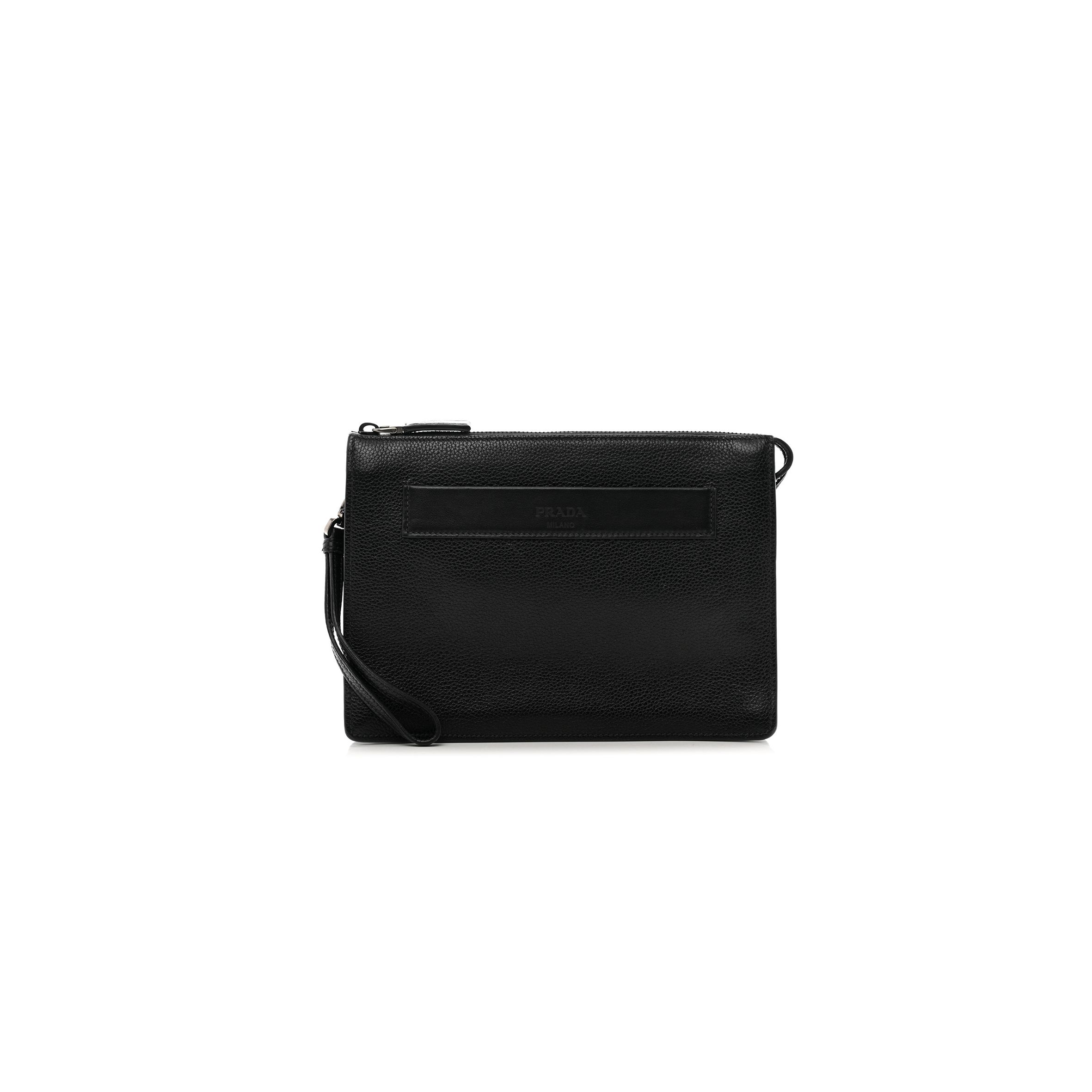 PRADA VITELLO DAINO WRISTLET POUCH BLACK (25*18*5cm)