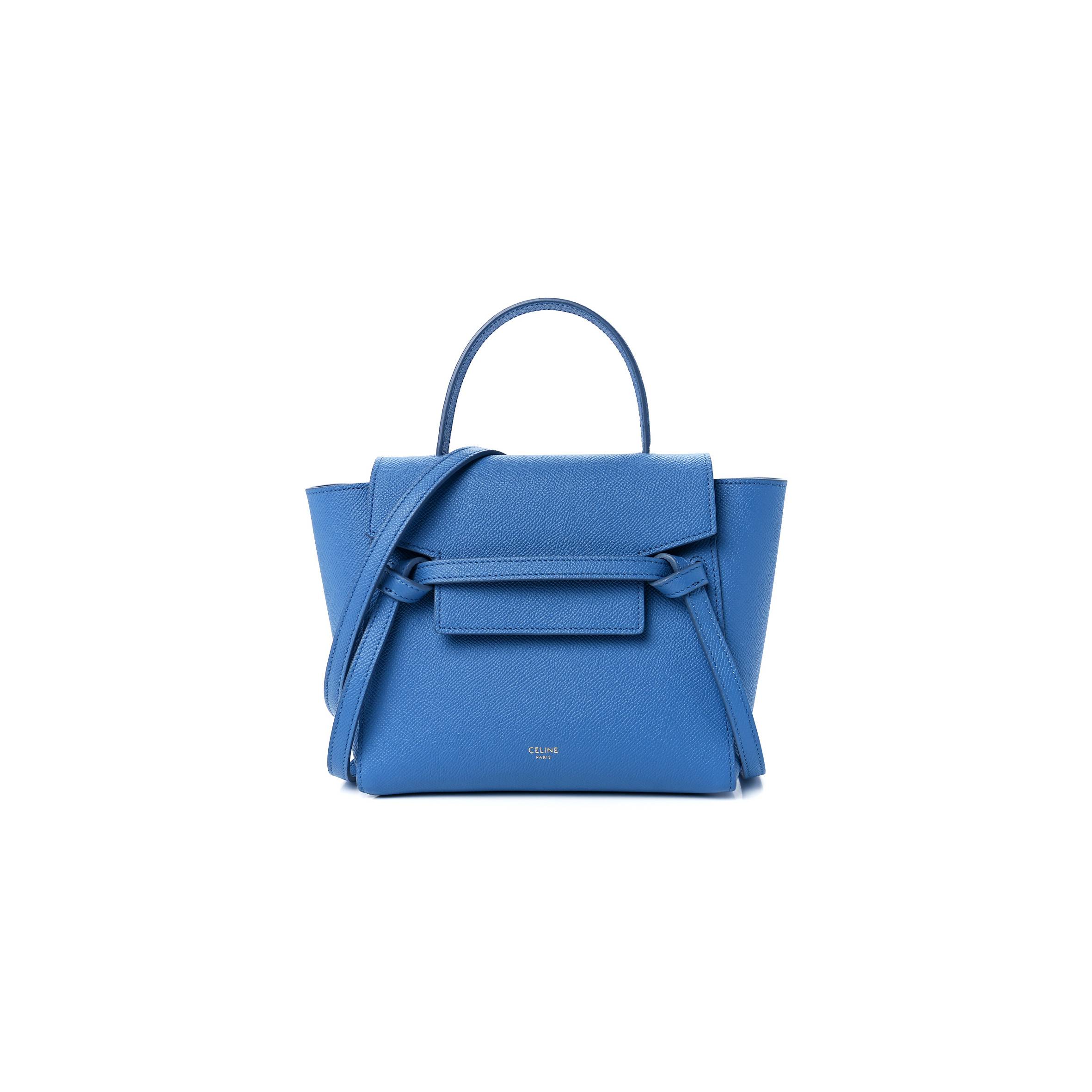 CELINE GRAINED CALFSKIN NANO BELT BAG BLUE (20*19*11cm)