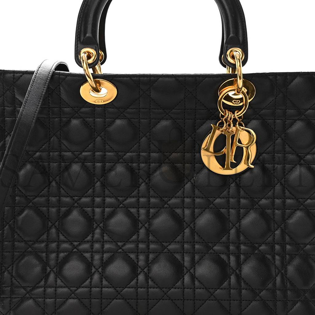 DIOR LAMBSKIN CANNAGE LARGE LADY DIOR BLACK (32*25*12.1cm)