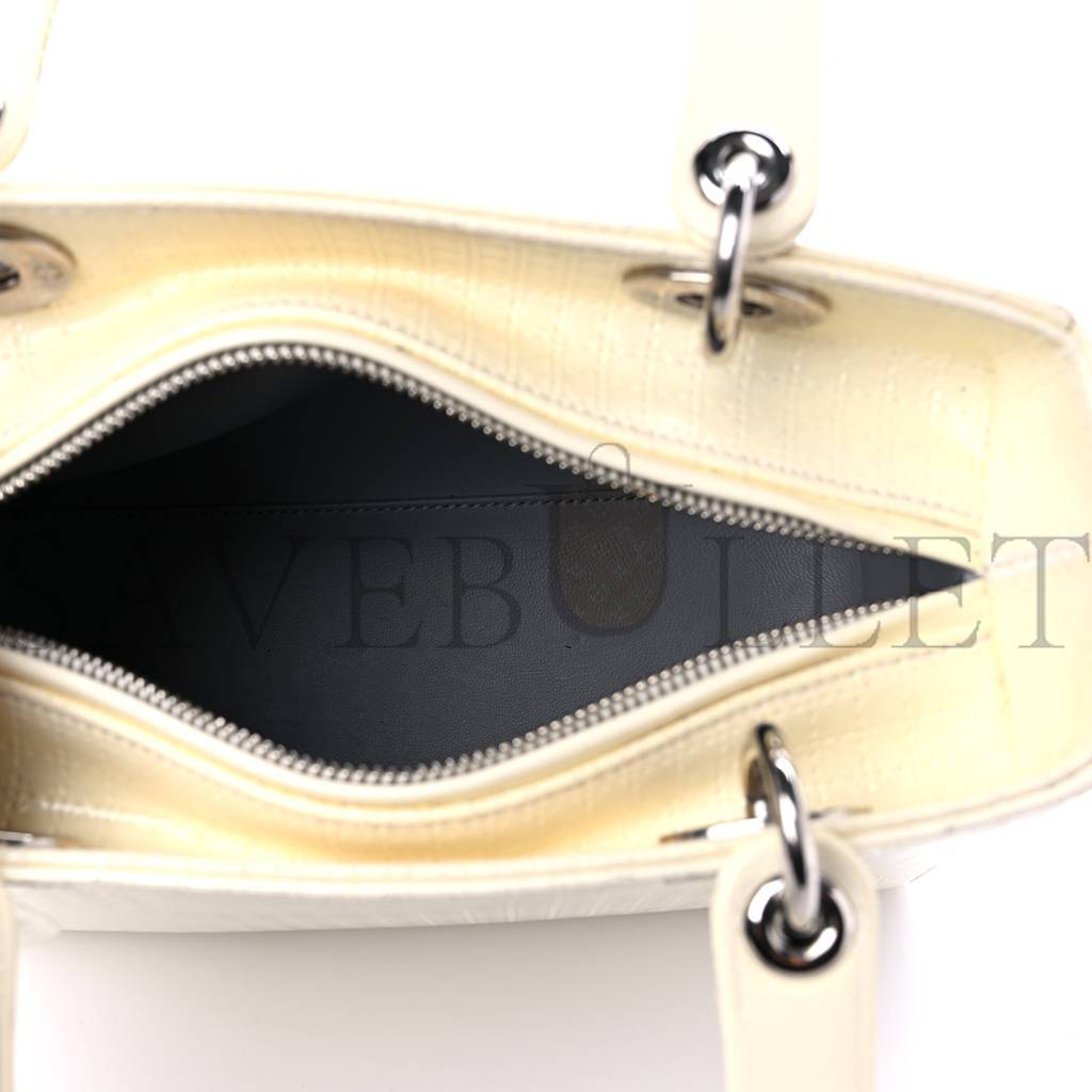 DIOR PATENT MICRO-CANNAGE MINI LADY DIOR WHITE (23*21*12.1cm)