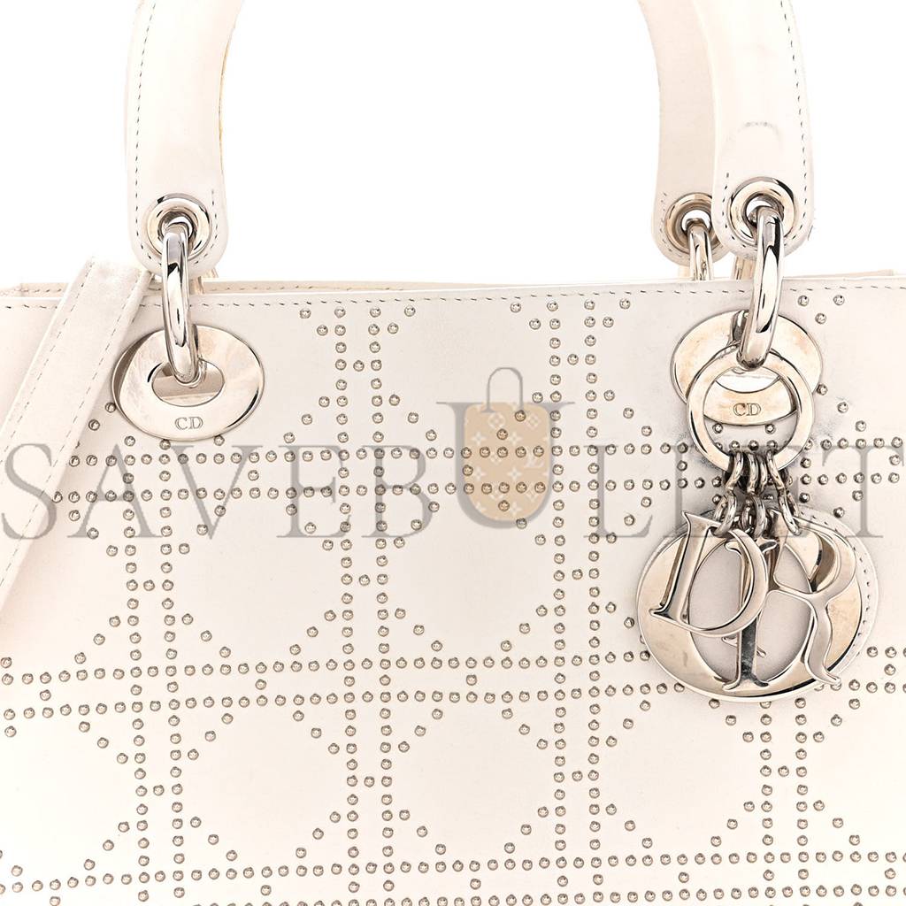 DIOR LAMBSKIN STUDDED CANNAGE MEDIUM LADY DIOR WHITE (24*20*11.4cm)