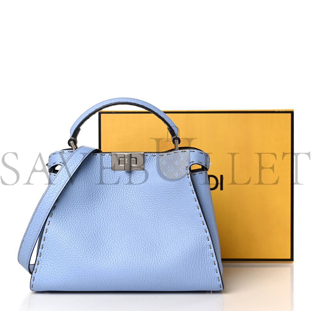 FENDI CUOIO ROMA SELLERIA CHAMOIS BI-COLOR MEDIUM PEEKABOO ICONIC ESSENTIALLY SATCHEL SKY BLUE LATTE (27*21*12cm)